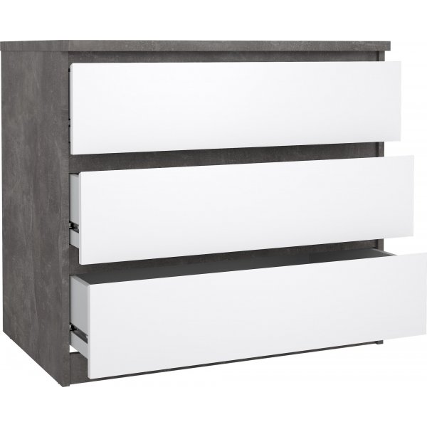 Naia ladekast met 3 lades - Beton/wit Naia ladekast met 3 lades - Beton/wit