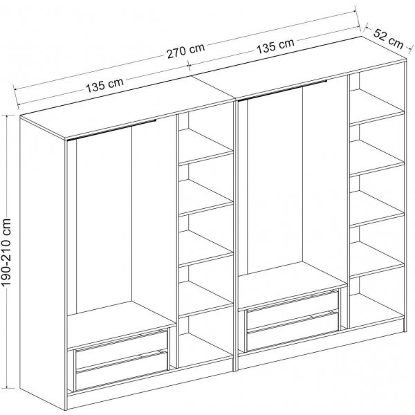 Cavolo kledingkast 270 cm, variant B - Wit Cavolo kledingkast 270 cm, variant B - Wit