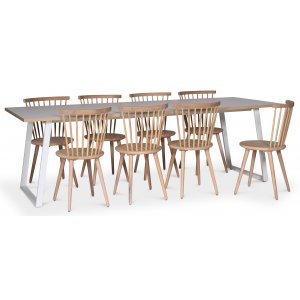 Groupe de restauration Edge; Table  manger en HPL blanc 240x90 cm avec 8 chaises en cannage Castor Whitewash