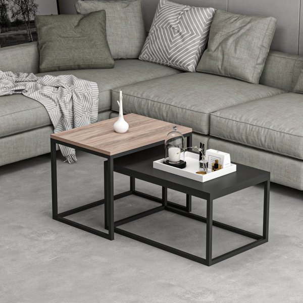 Ensemble table basse Leka 72/60 x 45 cm - Noir Ensemble table basse Leka 72/60 x 45 cm - Noir