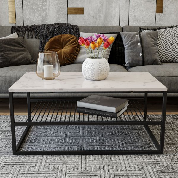 Table basse Azur 95 x 55 cm - Blanc/noir