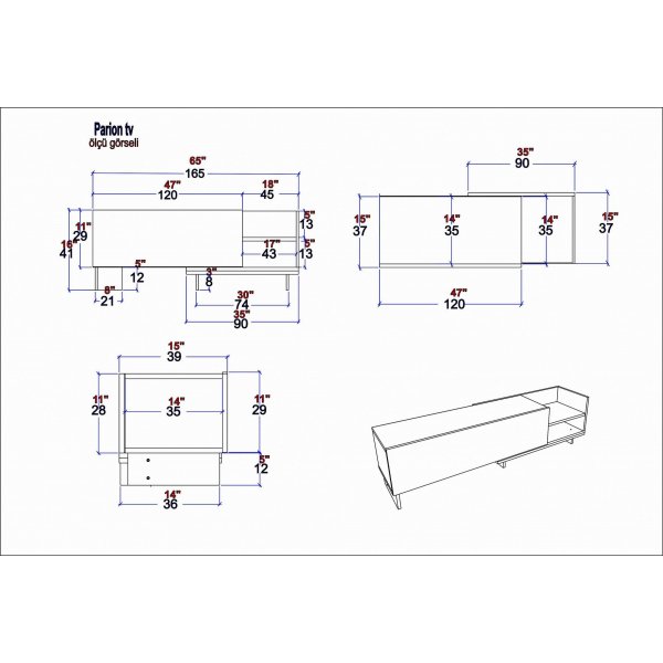 Parion TV-bänk - Vit/svart/valnöt Parion TV-bänk - Vit/svart/valnöt