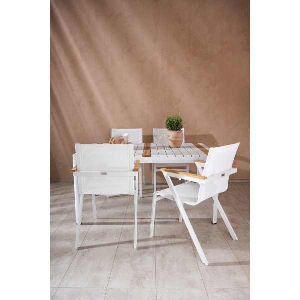 Groupe de repas d\\\'extérieur Togo avec 4 chaises Mexico - Teck/Blanc Groupe de repas d\\\'extérieur Togo avec 4 chaises Mexico - Teck/Blanc