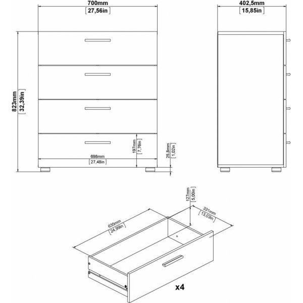 Commode large Pepe avec 4 tiroirs - Noyer Commode large Pepe avec 4 tiroirs - Noyer