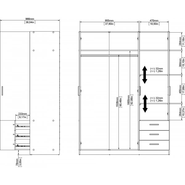 Armoire Sprint avec 3 portes et 3 tiroirs - Blanc Armoire Sprint avec 3 portes et 3 tiroirs - Blanc