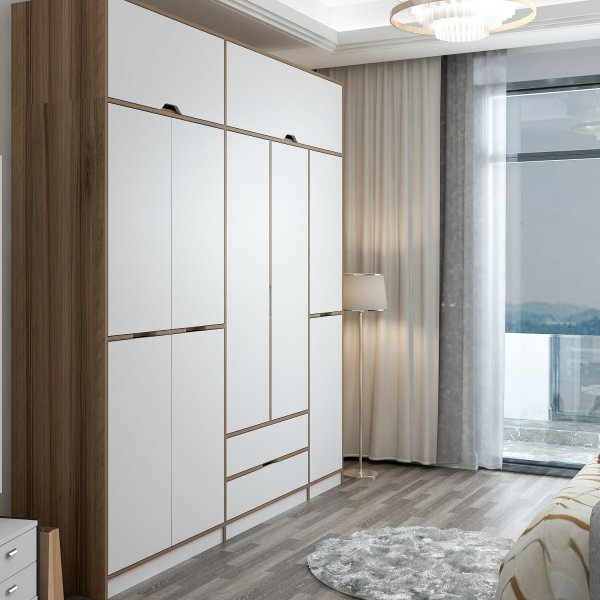 Elina garderob 232 x 52 x 253 cm - Vit/brun Elina garderob 232 x 52 x 253 cm - Vit/brun