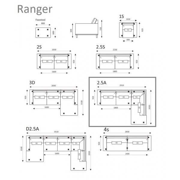 Ranger soffa med ppet avslut hger - Antracitgr (sammet)