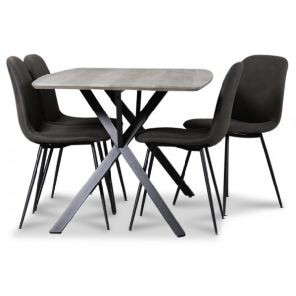 Smokey matgrupp, matbord med 4 st Smokey matstolar - Gr/Vintage