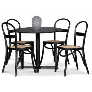Solano matgrupp: Bord 90 cm inklusive 4 Axe stolar - Svart Ask / Rotting + Fläckborttagare för möbler