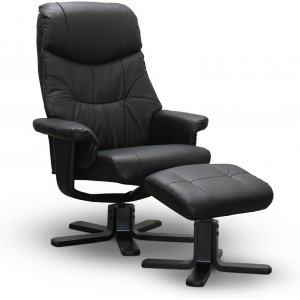 Bremen draaifauteuil met voetenbank - Zwart leer/PU