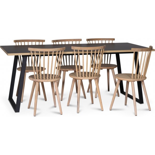 Edge 3.0 matgrupp 190x90 cm inkl 6 st vitoljade pinnstolar Castor - Svart Hgtryckslaminat (HPL)