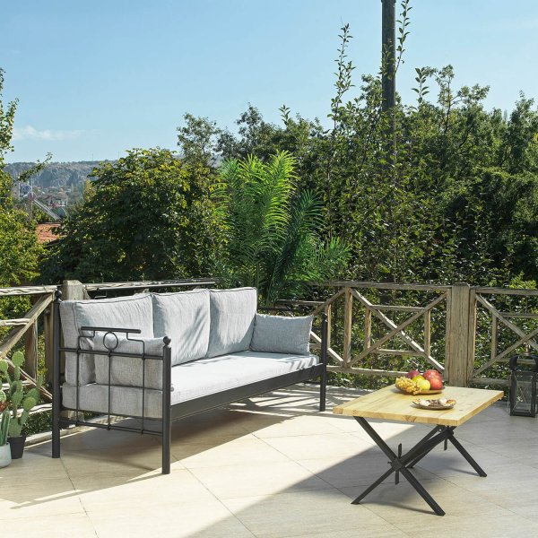 Canap d'extrieur 3 places Hampus - Noir/fume + Nettoyage textile pour meubles