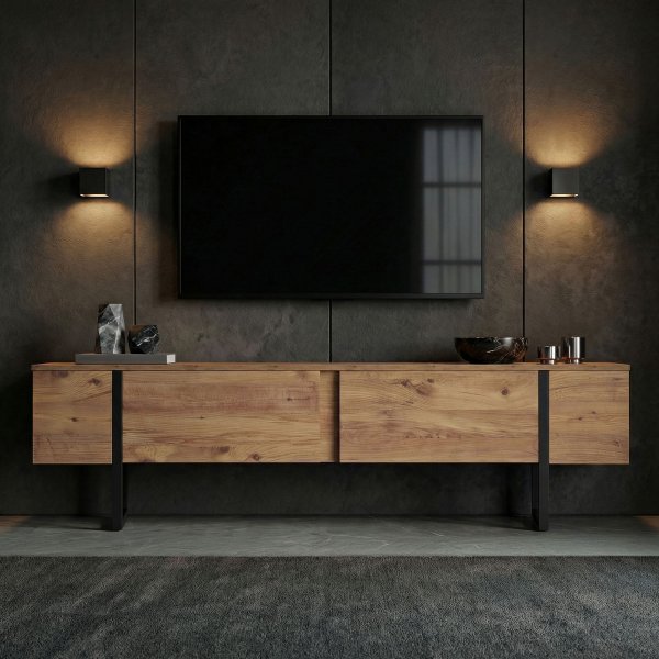 TV-b�nk Orost 180 cm - Atlantic Pine/svart