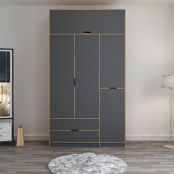 Armoire Elina 140 x 52 x 253 cm - Anthracite/marron Armoire Elina 140 x 52 x 253 cm - Anthracite/marron