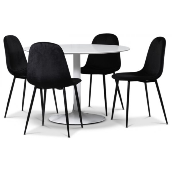 Seat matgrupp, runt matbord med 4 st Carisma sammetsstolar - Vit/Svart Seat matgrupp, runt matbord med 4 st Carisma sammetsstolar - Vit/Svart