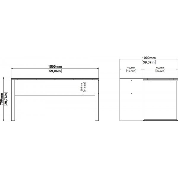 Bureau Sign 150 cm avec rallonge - Gris mat/hickory