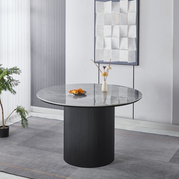 Matgrupp Salvador matbord �120cm i gr� sten med 4st Callum matstol i beige tyg