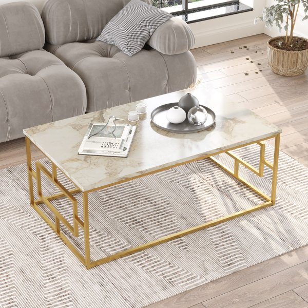 Voyage soffbord 12, 100 x 60 cm - Vit marmor/guld Voyage soffbord 12, 100 x 60 cm - Vit marmor/guld