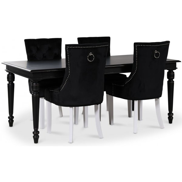 Paris matgrupp svart bord med 4 st Tuva Decotique stolar i svart sammet