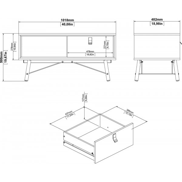Table basse Ry 101,8 x 48,2 cm - Noir/noyer