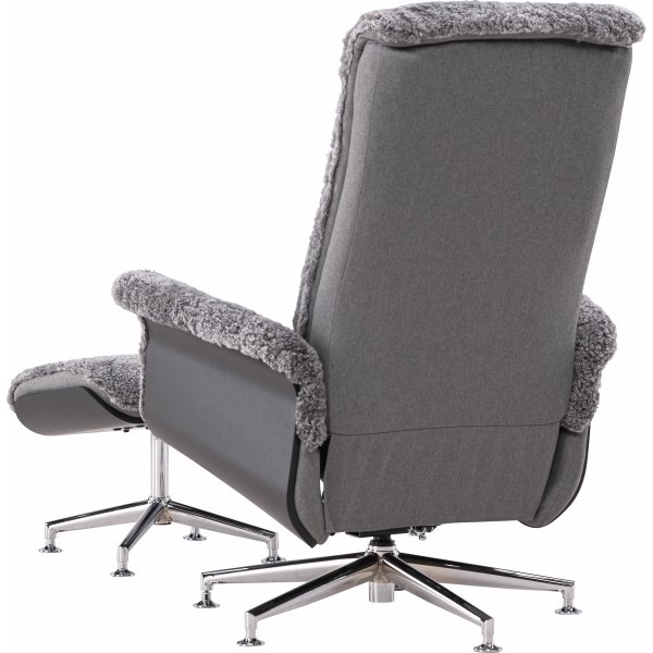 Ulla f�t�lj med fotpall i f�rskinn - Gr� / Svartbets / Krom + Textilreng�ring f�r m�bler