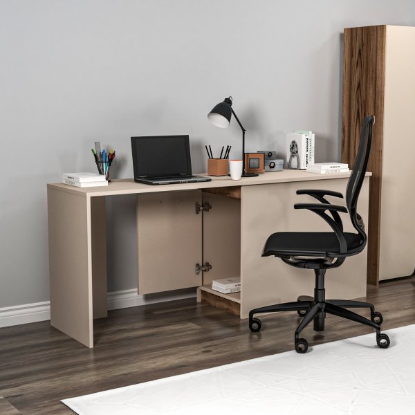 Bureau Akser 180 x 47 cm - Noyer clair/beige Bureau Akser 180 x 47 cm - Noyer clair/beige