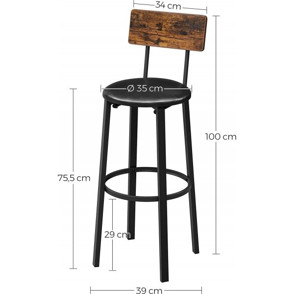 Tabouret de bar Hector, pack de 2 - Marron/noir Tabouret de bar Hector, pack de 2 - Marron/noir