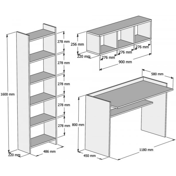 Bureau Hera avec bibliothèque 118x58 cm - Blanc Bureau Hera avec bibliothèque 118x58 cm - Blanc