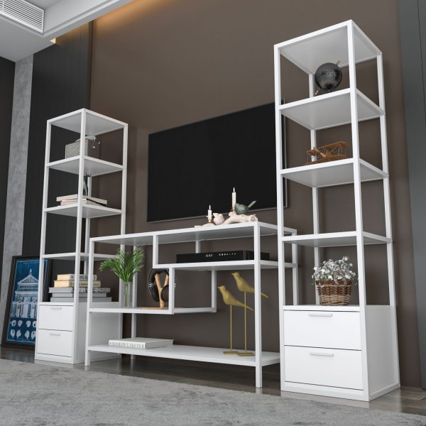 Banc média Robbins avec tablettes - Blanc Banc média Robbins avec tablettes - Blanc