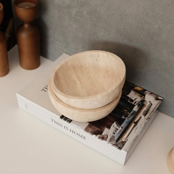 Skålar i beige Travertinmarmor - 2 delar Skålar i beige Travertinmarmor - 2 delar