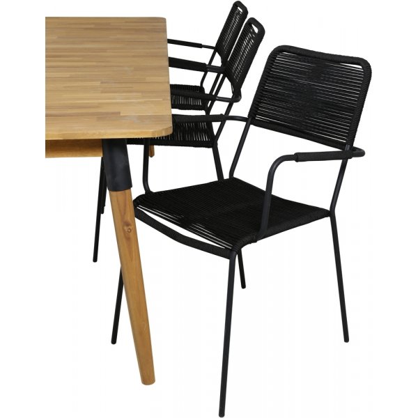 Julian utematgrupp med 6 st Lindos karmstolar - Svart/Natur