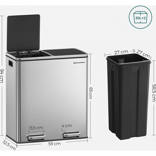 Poubelle Daloa 60 l - Argent Poubelle Daloa 60 l - Argent