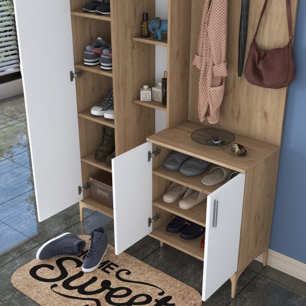 Meuble d\\\'entrée Esa 120 x 37,5 x 198,6 cm - Noyer/blanc Meuble d\\\'entrée Esa 120 x 37,5 x 198,6 cm - Noyer/blanc