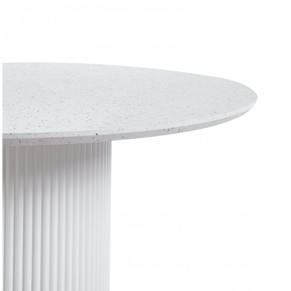 Matgrupp Sandö matbord Ø120cm i vit terazzo med 4st Plaza matstol i beige sammet Matgrupp Sandö matbord Ø120cm i vit terazzo med 4st Plaza matstol i beige sammet