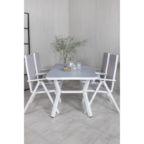 Ensemble de repas d'extrieur Virya avec 4 chaises Break - Gris/Blanc