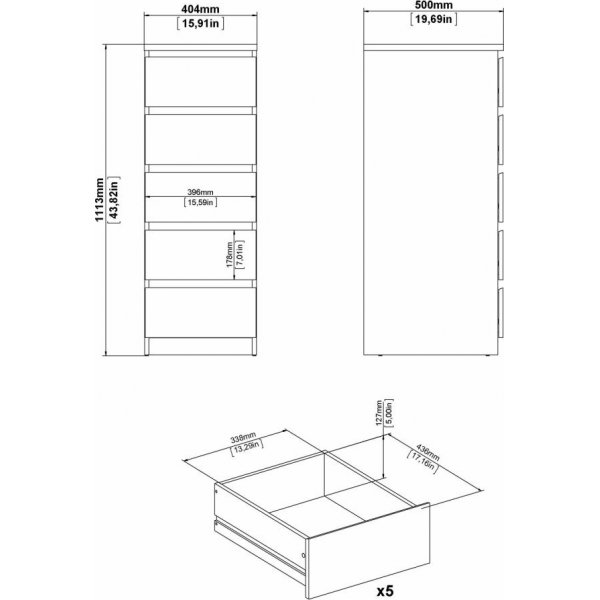 Naia smal dressoir met 5 lades - Beton/wit Naia smal dressoir met 5 lades - Beton/wit