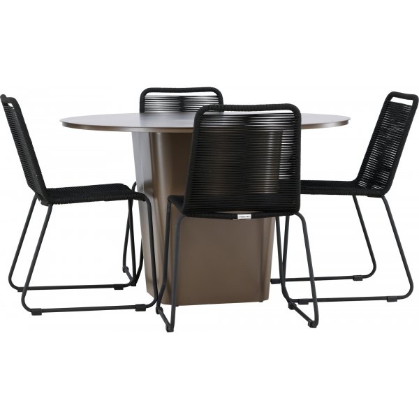 Santa Fe rund matgrupp med 4 st Lindos stolar - Brun/svart