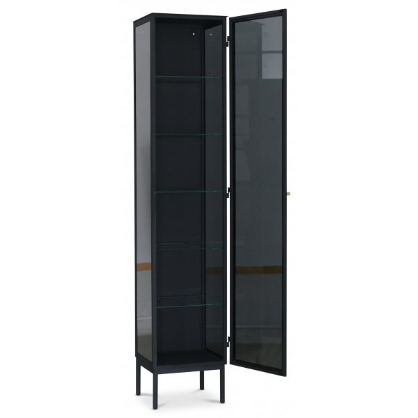 Revel vitrinskåp 200x40 cm - Svart / Tonat glas + Möbeltassar Revel vitrinskåp 200x40 cm - Svart / Tonat glas + Möbeltassar