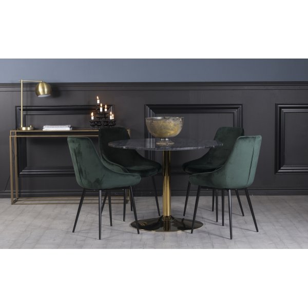 Plaza matgrupp, marmorbord med 4 st Theo sammetsstolar - Grn/Gr/Mssing