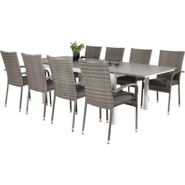 Levels utematgrupp med 8 st Anna stolar - Grå/Vit Levels utematgrupp med 8 st Anna stolar - Grå/Vit