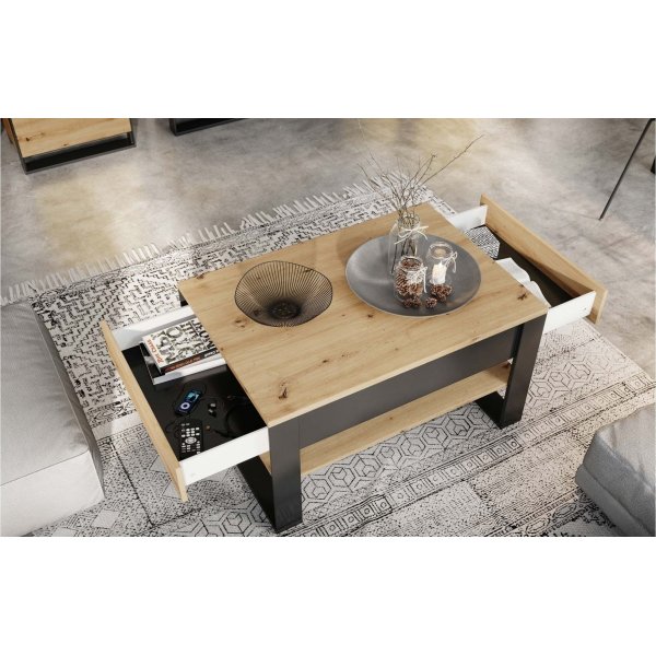 Quant salontafel 100 x 70 cm - Ambachtelijk eiken/zwart