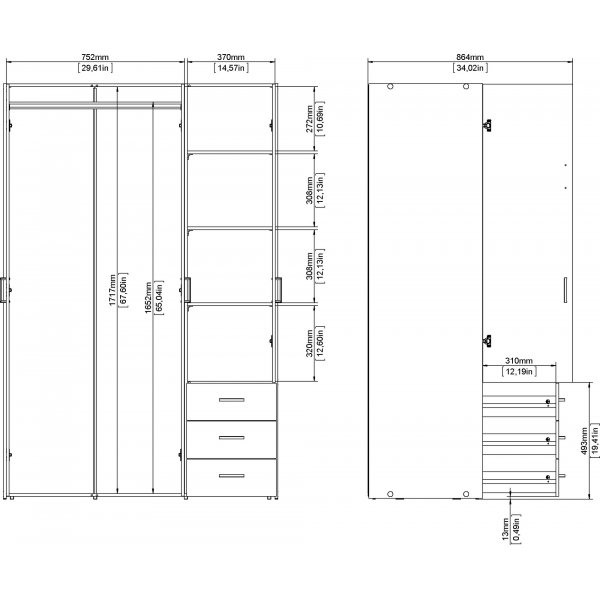 Armoire basse Space avec 3 portes et 3 tiroirs - Blanc Armoire basse Space avec 3 portes et 3 tiroirs - Blanc