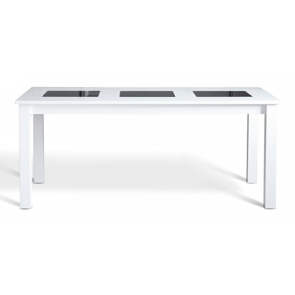 Granit matgrupp; Bord 180x90 cm vitt med 6 st Texas matstolar svart PU + 4.00 x Möbeltassar Granit matgrupp; Bord 180x90 cm vitt med 6 st Texas matstolar svart PU + 4.00 x Möbeltassar