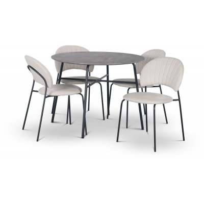 Tofta matgrupp Ø100 cm bord i betongimitation + 4 st Hogrän beige stolar
