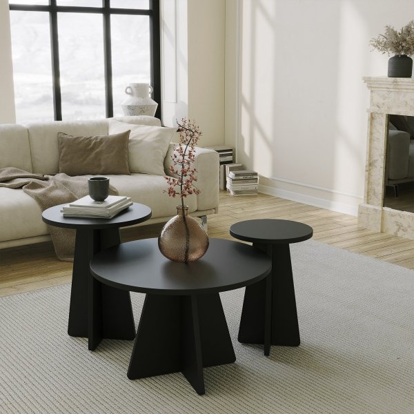 Ensemble de table basse trio champignon Ø60/40/30 cm - Noir Ensemble de table basse trio champignon Ø60/40/30 cm - Noir
