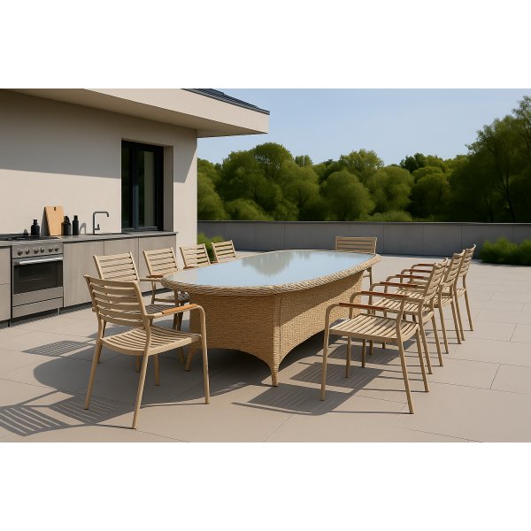 Matgrupp med 8 stolar och matbord 230 x 100 cm beige/natur - Menton/Pino