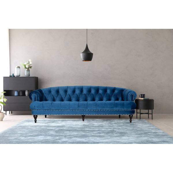 Soffa chesterfield 3-sits soffa i bl sammet
