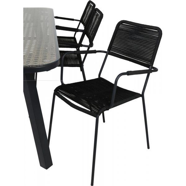 Paola utematgrupp med 6 st Lindos karmstolar - Svart Paola utematgrupp med 6 st Lindos karmstolar - Svart