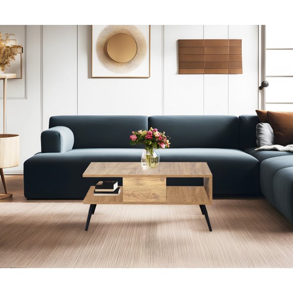 Table basse Bukle 90 x 50 cm - Pin/noir