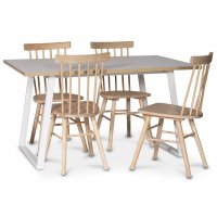 Edge matgrupp; Matbord i vit HPL 140x90 cm med 4 st Orust pinnstolar i whitewash Edge matgrupp; Matbord i vit HPL 140x90 cm med 4 st Orust pinnstolar i whitewash